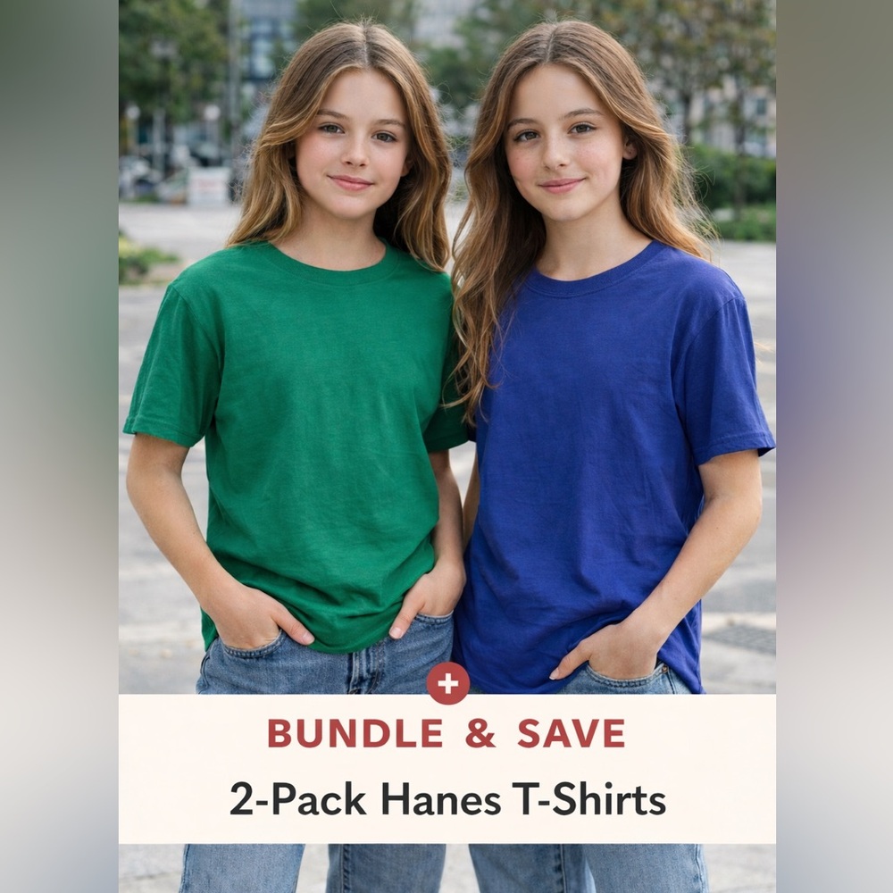 Two pack of Hanes Green and Blue T-Shirts